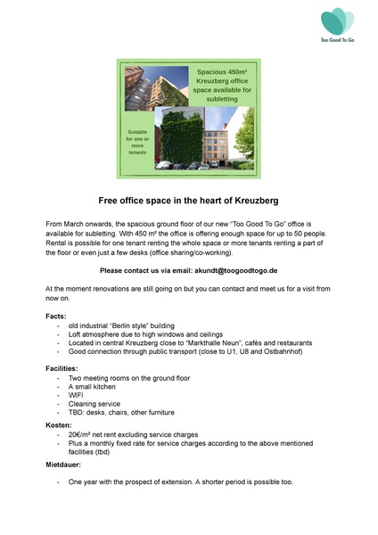 Free office space in the heart of Kreuzberg / one or more tenants possible